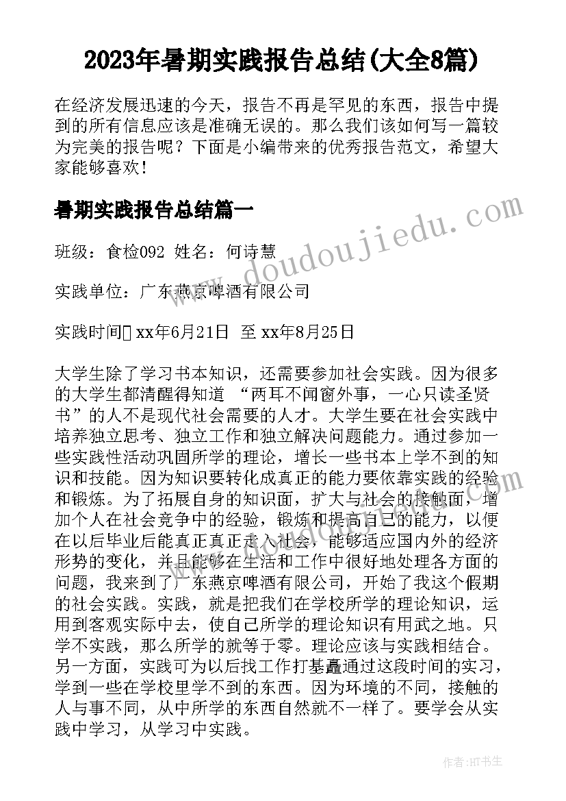 2023年暑期实践报告总结(大全8篇)