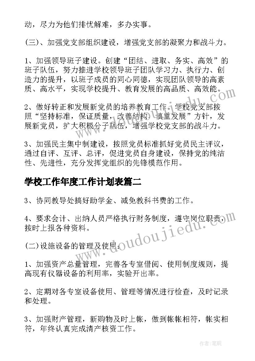 最新学校工作年度工作计划表(汇总6篇)