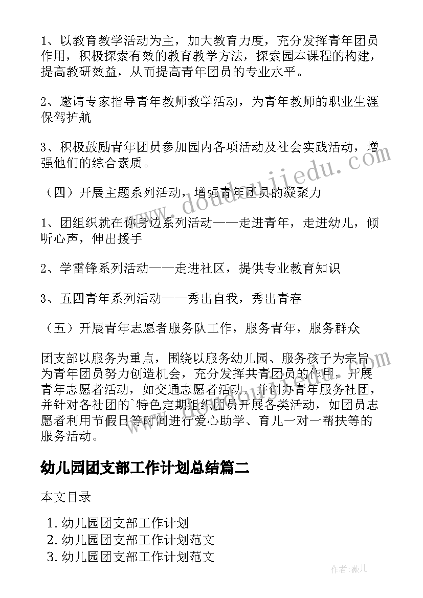 最新幼儿园团支部工作计划总结(精选8篇)