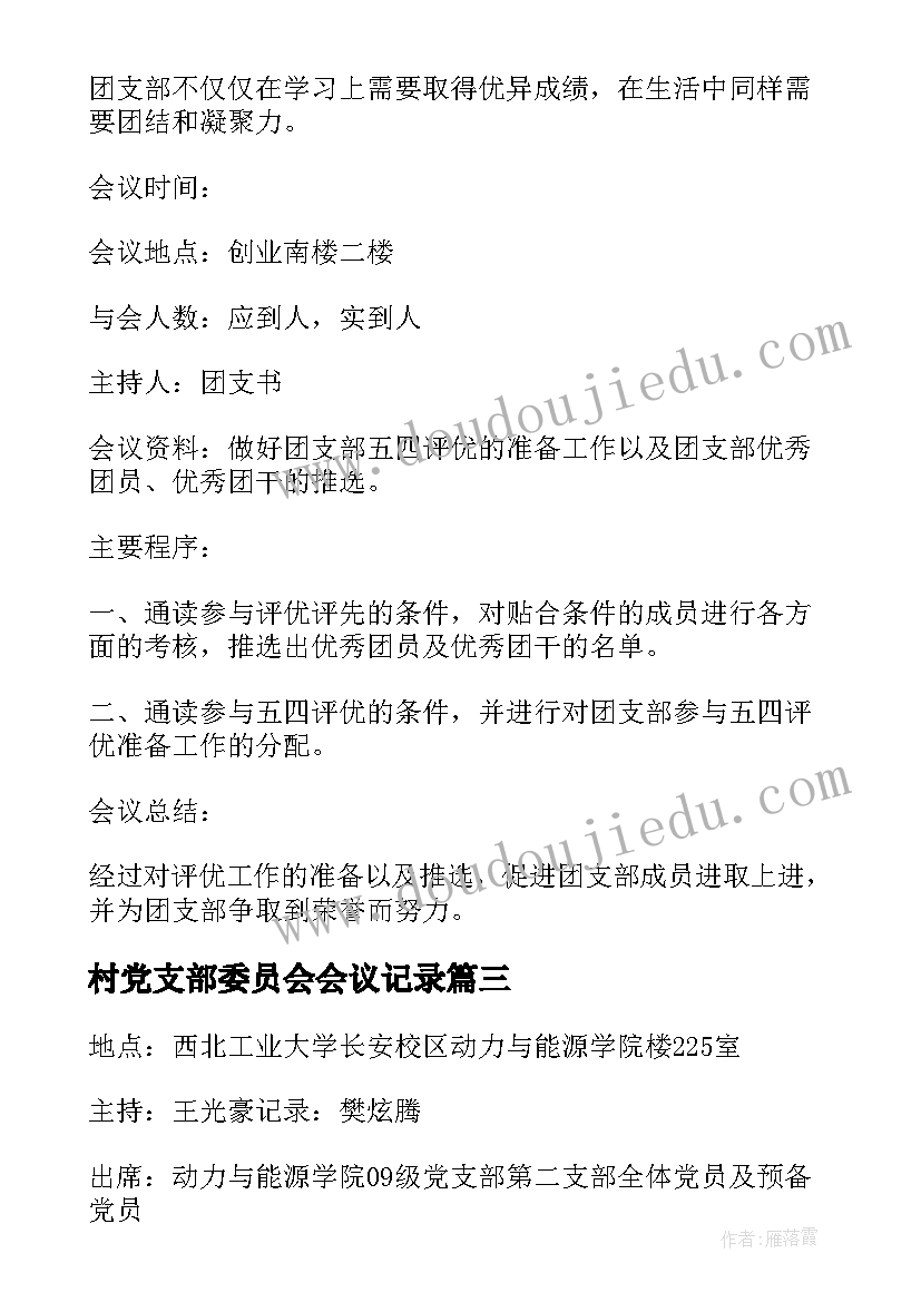 村党支部委员会会议记录(通用5篇)