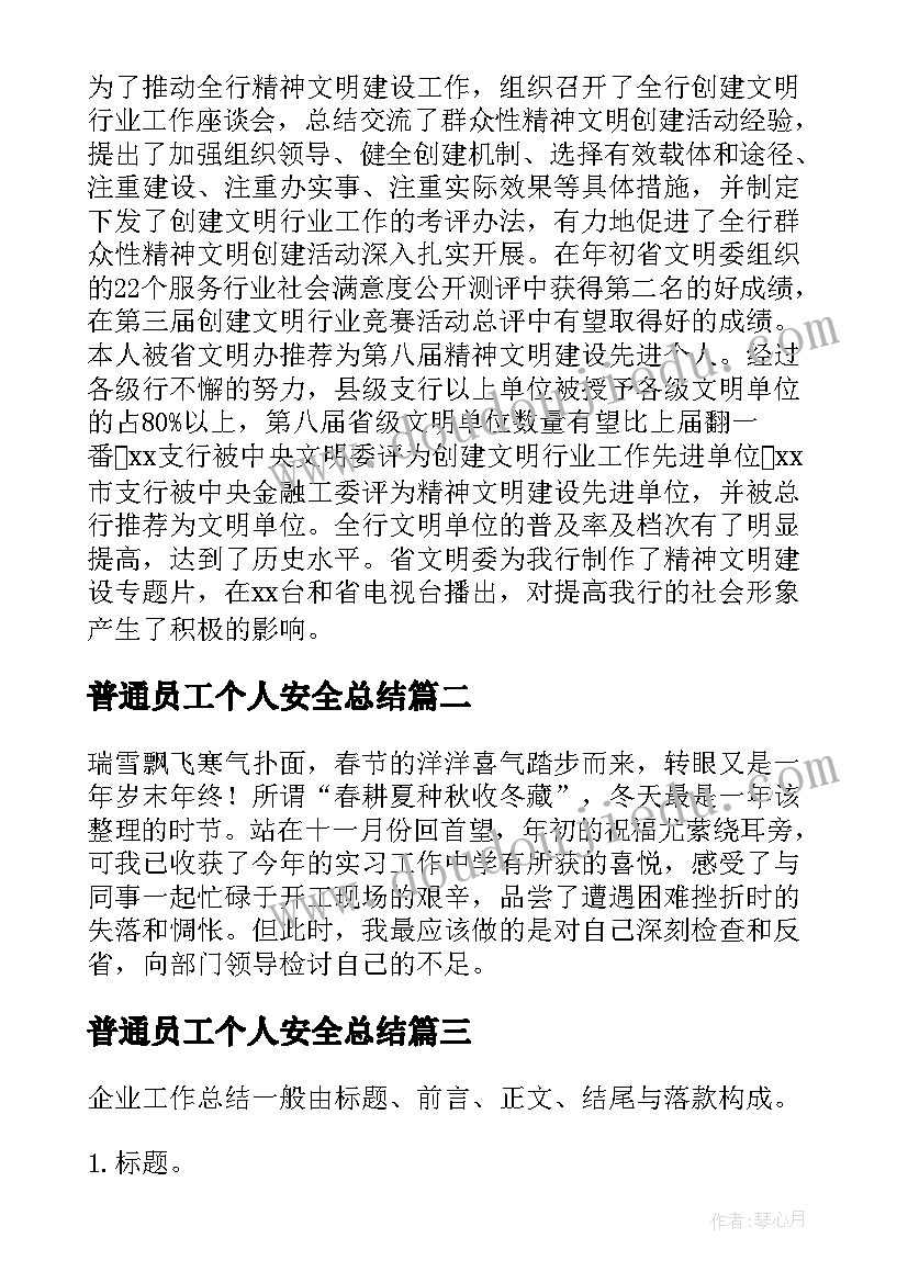 2023年普通员工个人安全总结(大全5篇)