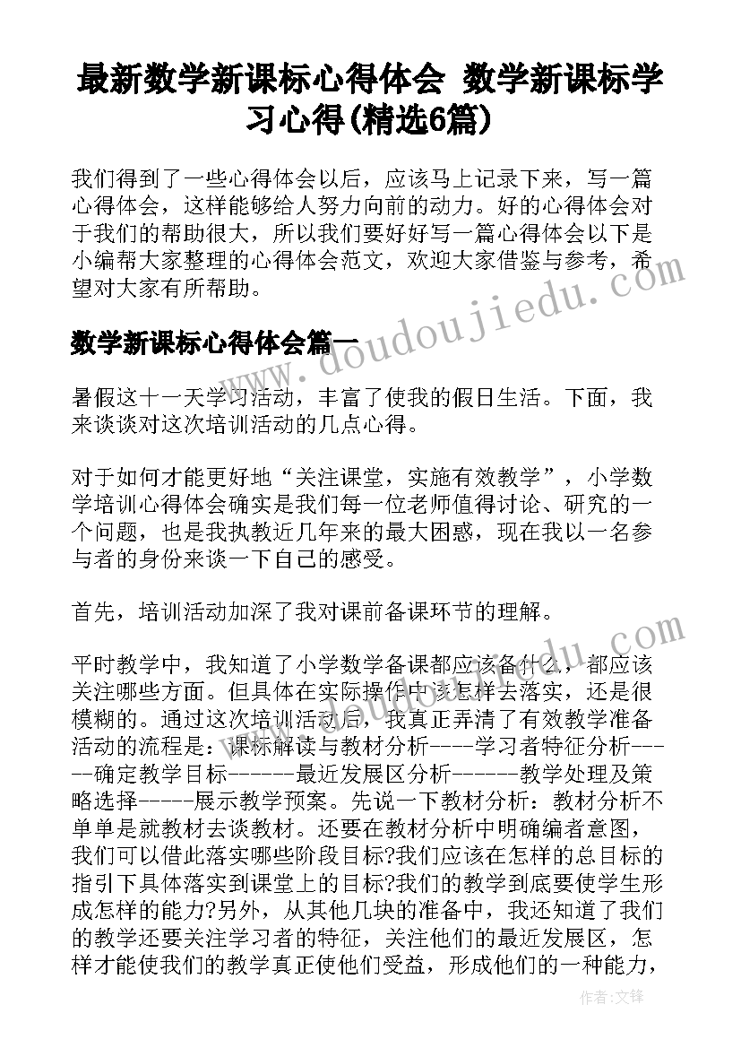 最新数学新课标心得体会 数学新课标学习心得(精选6篇)