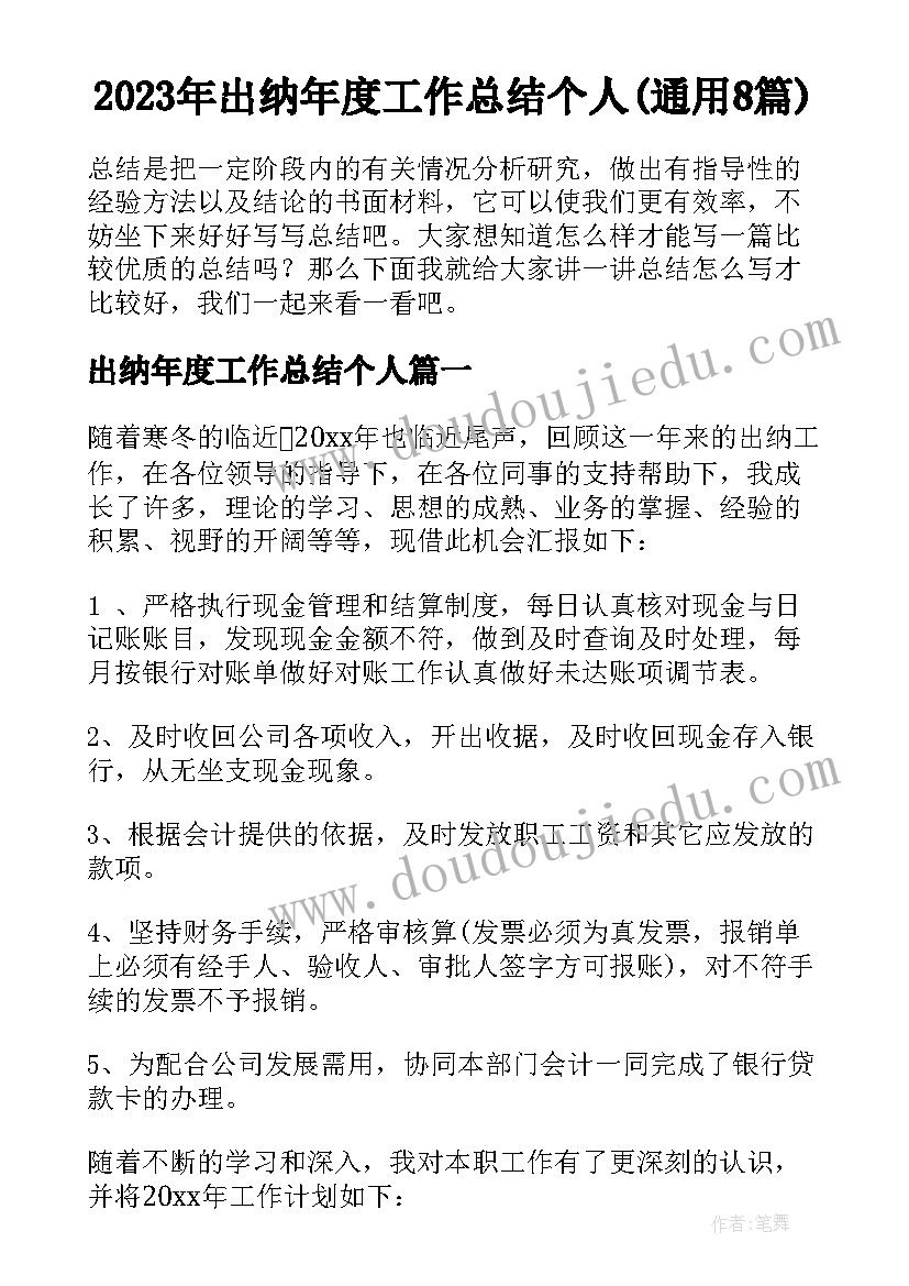 2023年出纳年度工作总结个人(通用8篇)