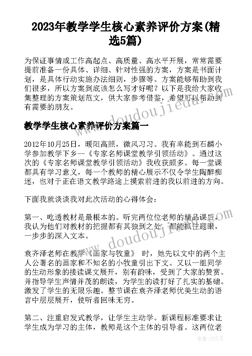 2023年教学学生核心素养评价方案(精选5篇)