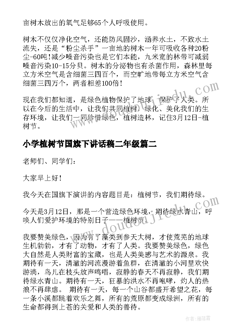 小学植树节国旗下讲话稿二年级(精选6篇)