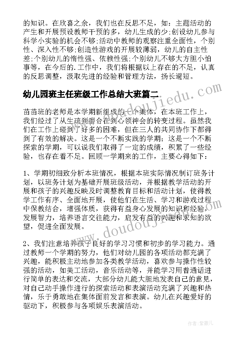 2023年幼儿园班主任班级工作总结大班 幼儿园班主任班级工作总结(汇总5篇)