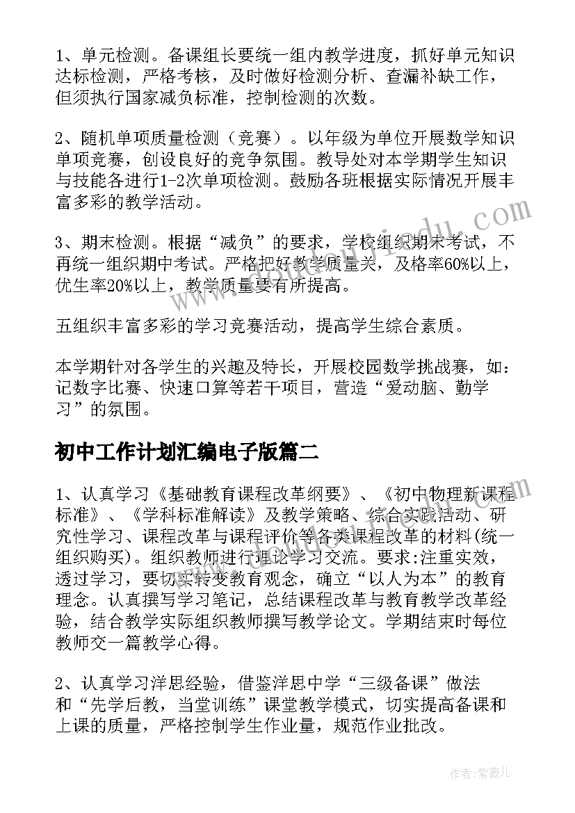 最新初中工作计划汇编电子版(汇总5篇)