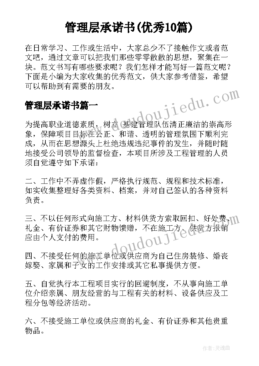 管理层承诺书(优秀10篇)