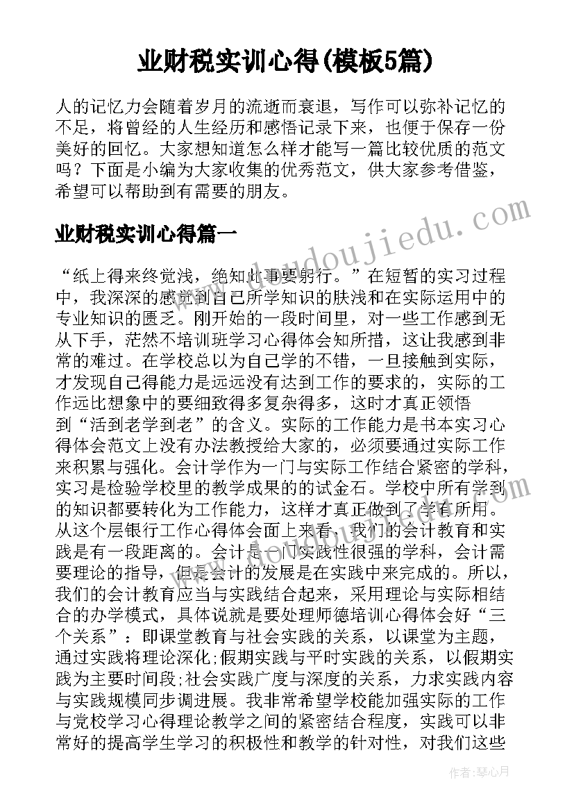 业财税实训心得(模板5篇)