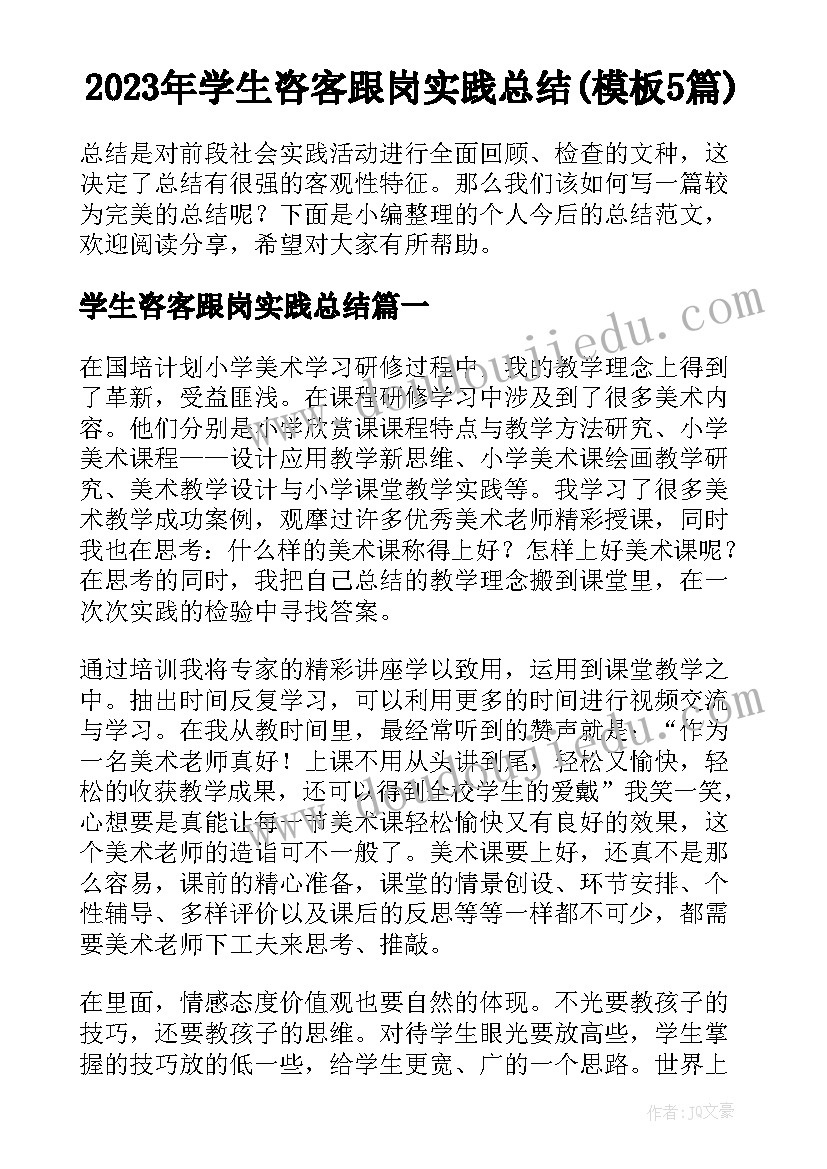 2023年学生咨客跟岗实践总结(模板5篇)