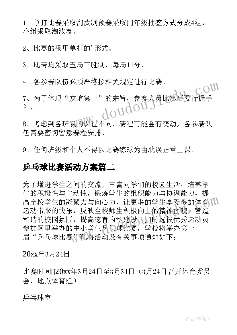 最新乒乓球比赛活动方案(精选7篇)