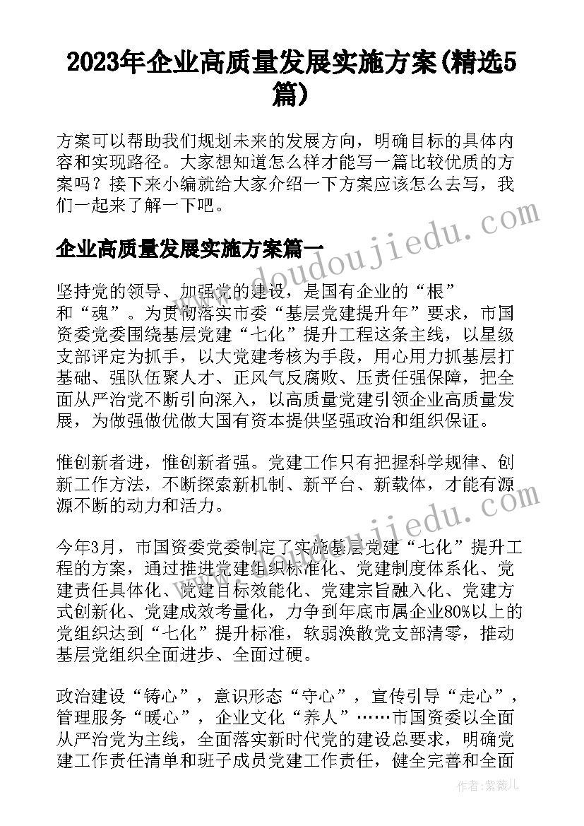 2023年企业高质量发展实施方案(精选5篇)