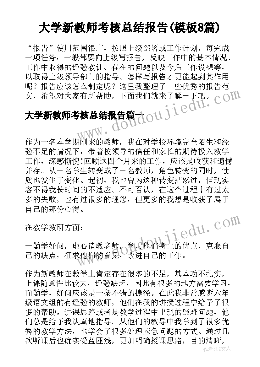 大学新教师考核总结报告(模板8篇)