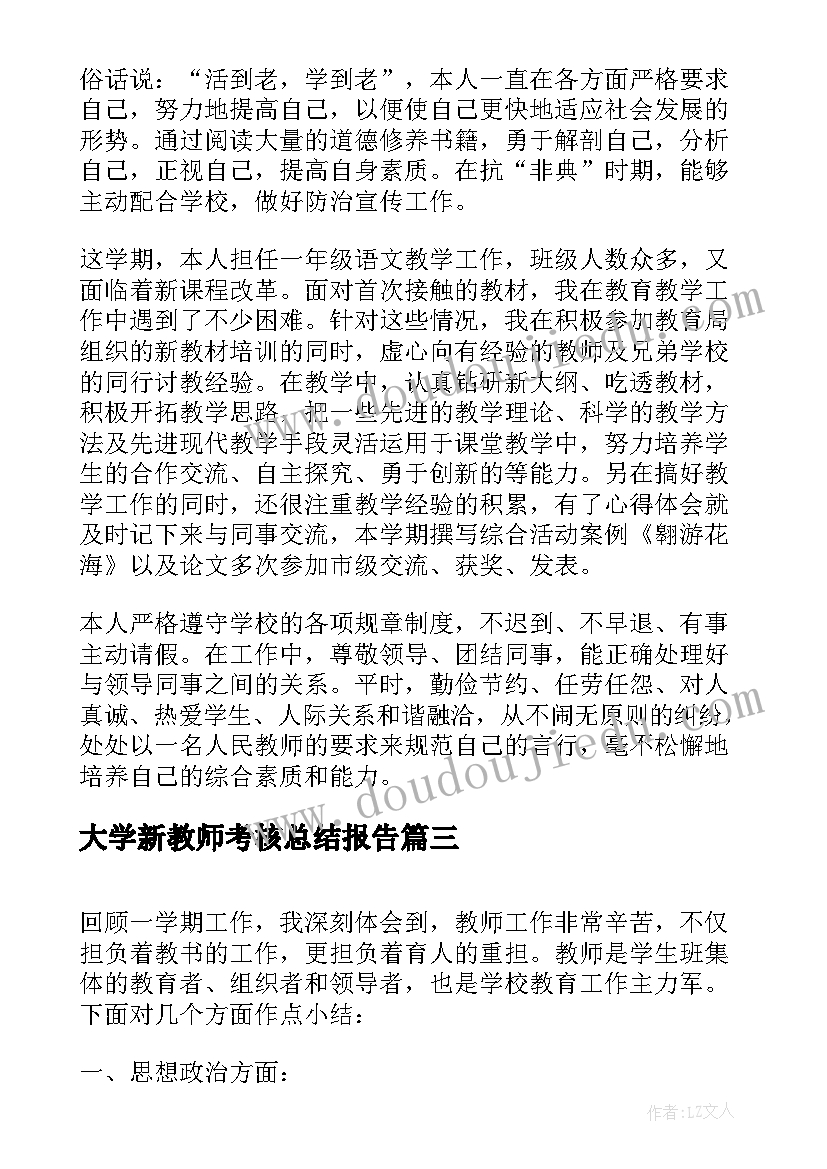 大学新教师考核总结报告(模板8篇)