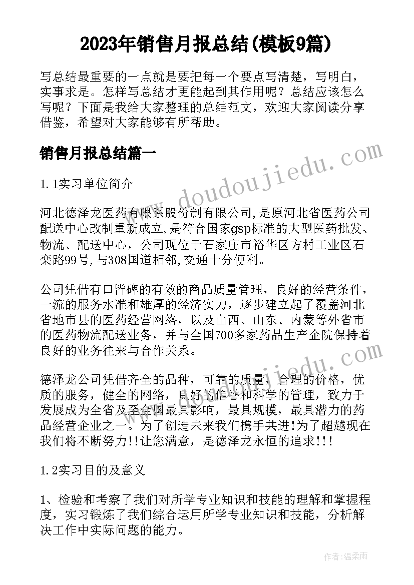 2023年销售月报总结(模板9篇)