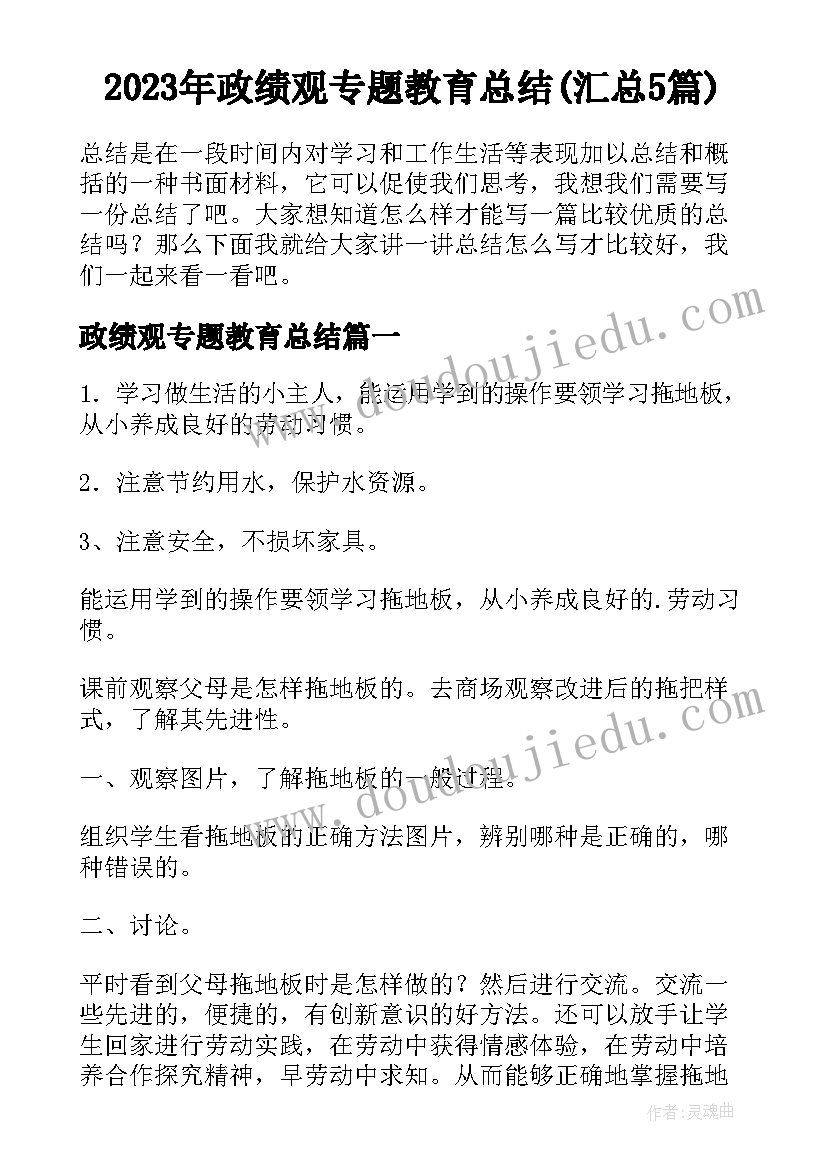 2023年政绩观专题教育总结(汇总5篇)