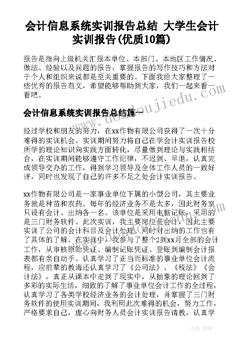 会计信息系统实训报告总结 大学生会计实训报告(优质10篇)