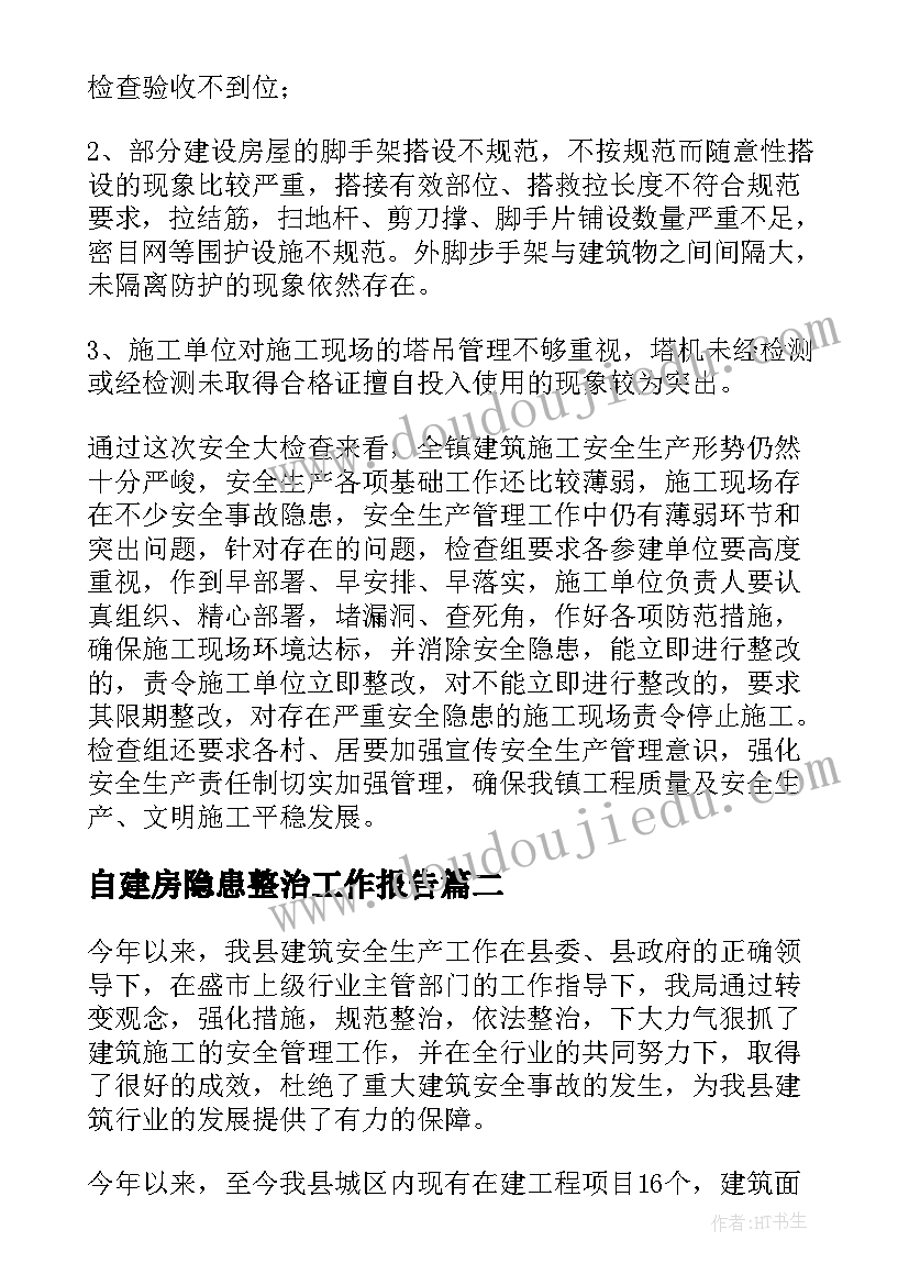 自建房隐患整治工作报告(优质5篇)