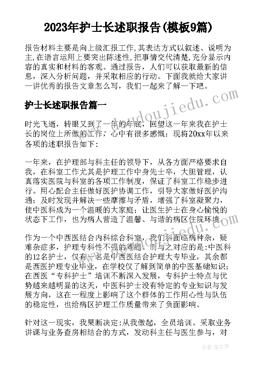 2023年护士长述职报告(模板9篇)