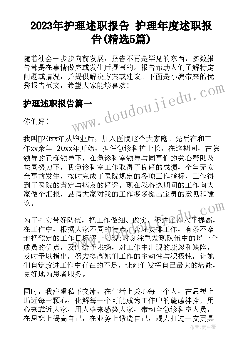 2023年护理述职报告 护理年度述职报告(精选5篇)