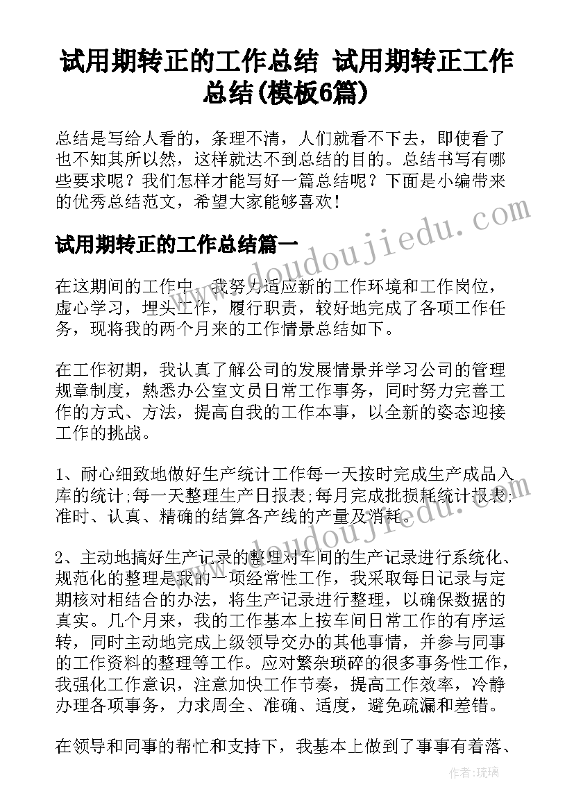 试用期转正的工作总结 试用期转正工作总结(模板6篇)