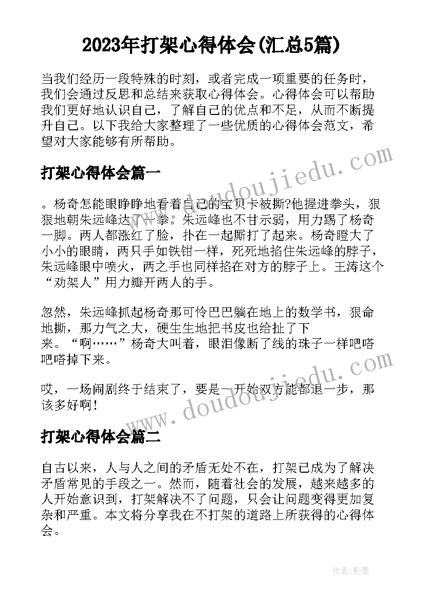 2023年打架心得体会(汇总5篇)