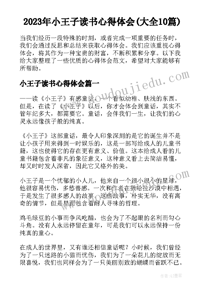 2023年小王子读书心得体会(大全10篇)