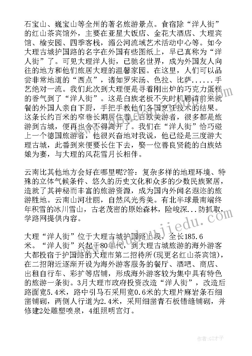 最新大理古城洋人街导游词讲解 云南洋人街导游词(实用5篇)