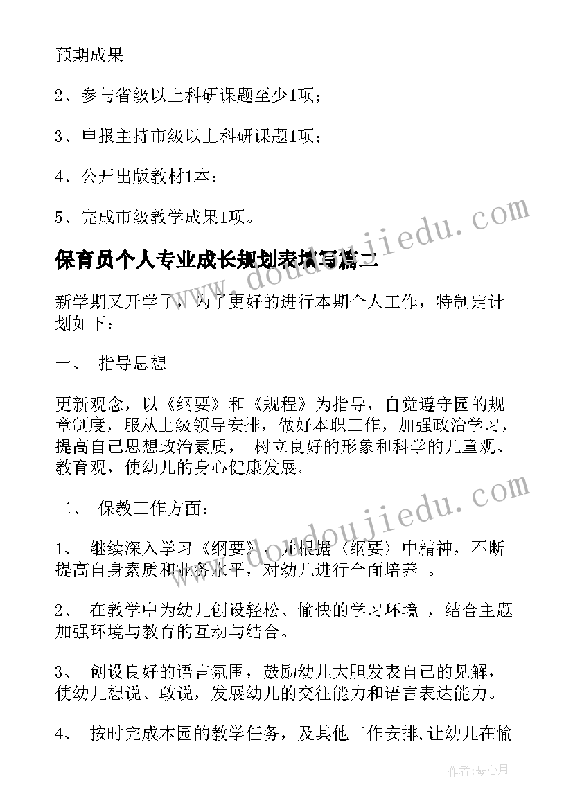 保育员个人专业成长规划表填写(汇总5篇)