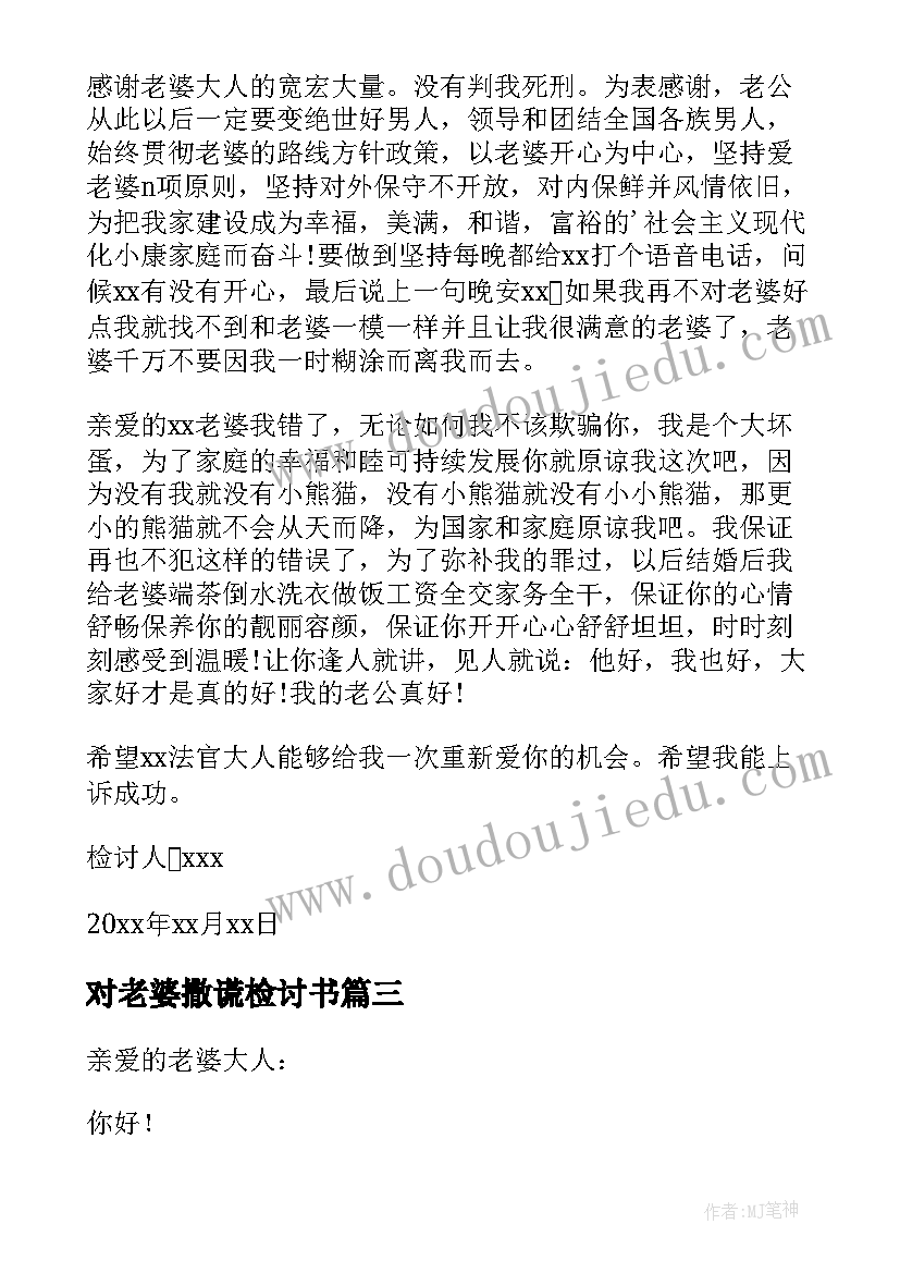 最新对老婆撒谎检讨书(优质5篇)