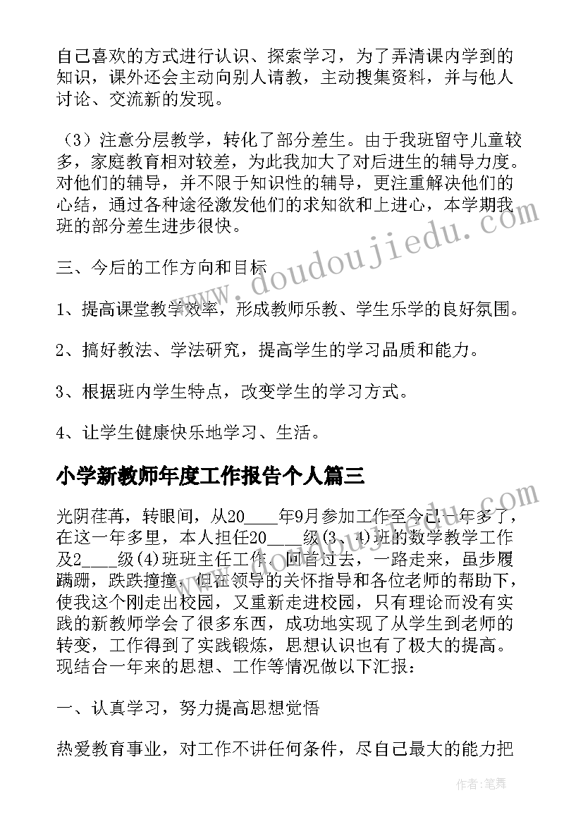 最新小学新教师年度工作报告个人(汇总5篇)