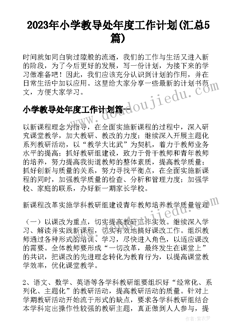 2023年小学教导处年度工作计划(汇总5篇)