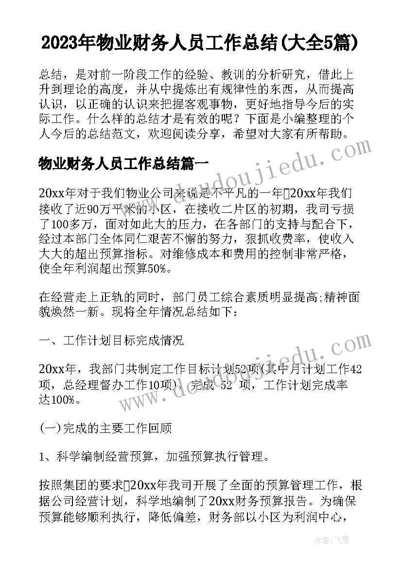 2023年物业财务人员工作总结(大全5篇)