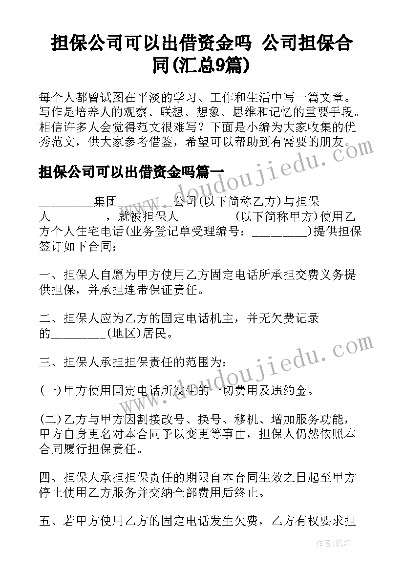 担保公司可以出借资金吗 公司担保合同(汇总9篇)