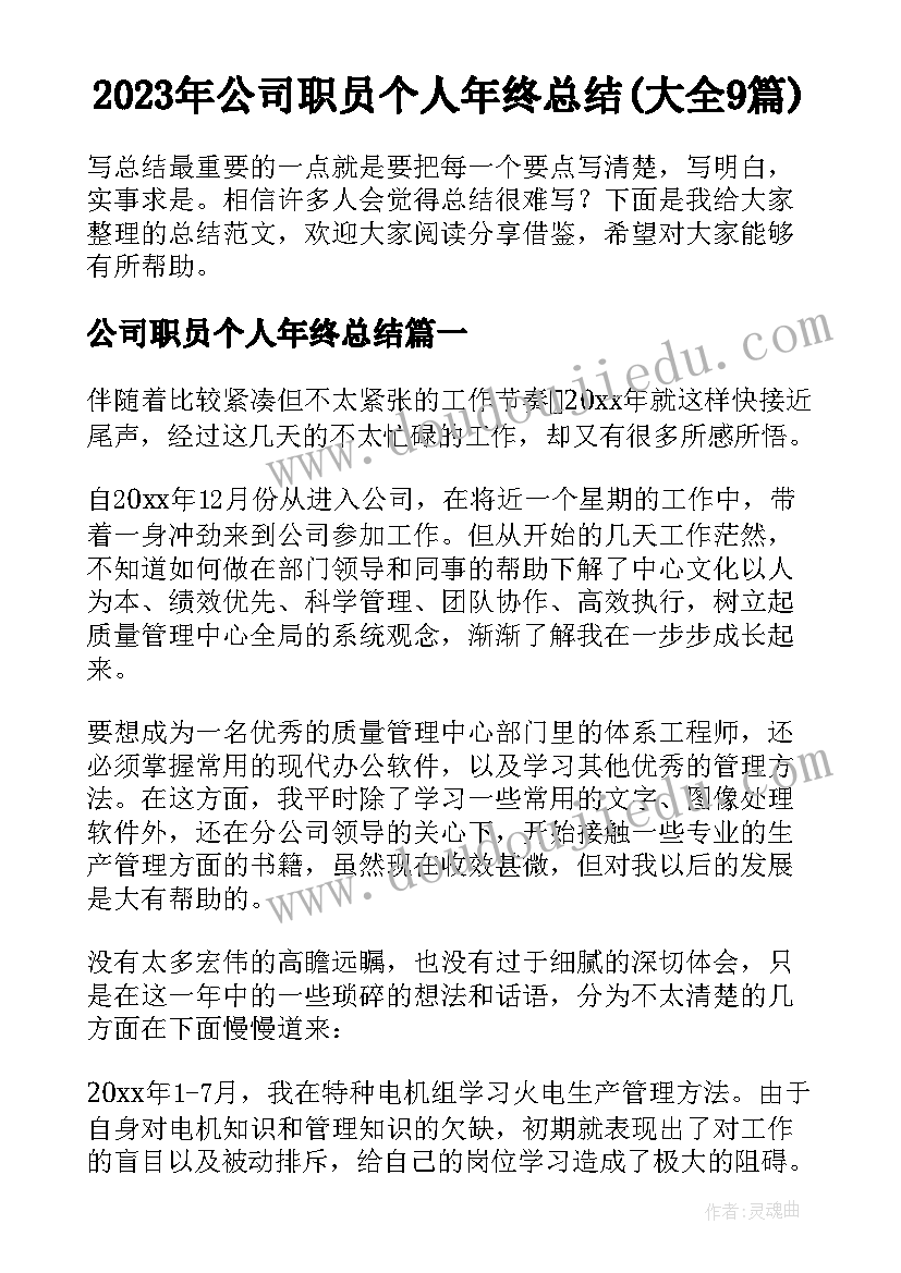 2023年公司职员个人年终总结(大全9篇)