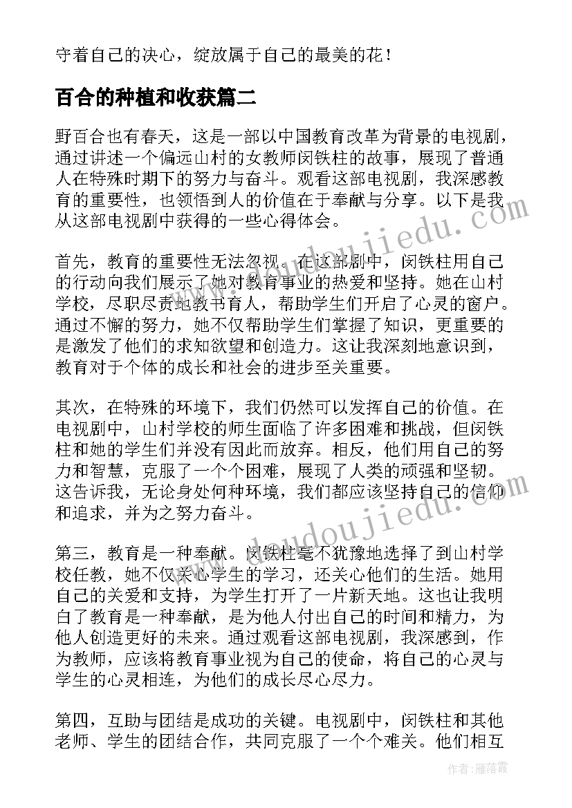 百合的种植和收获 心田上的百合花读书心得体会(优质5篇)