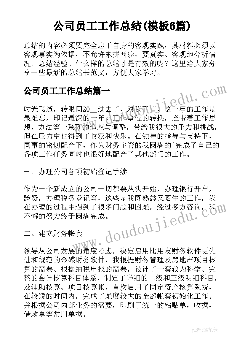 公司员工工作总结(模板6篇)