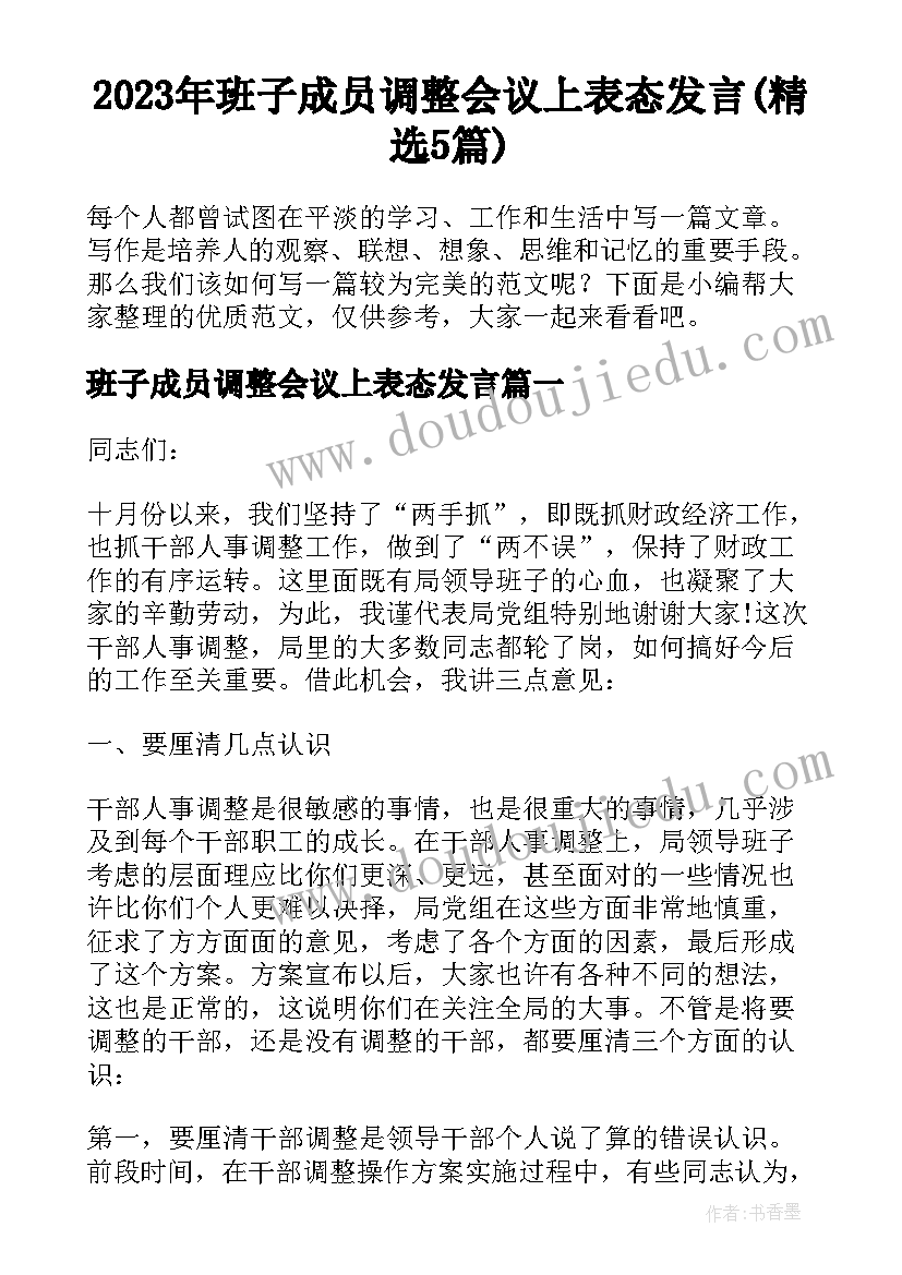 2023年班子成员调整会议上表态发言(精选5篇)