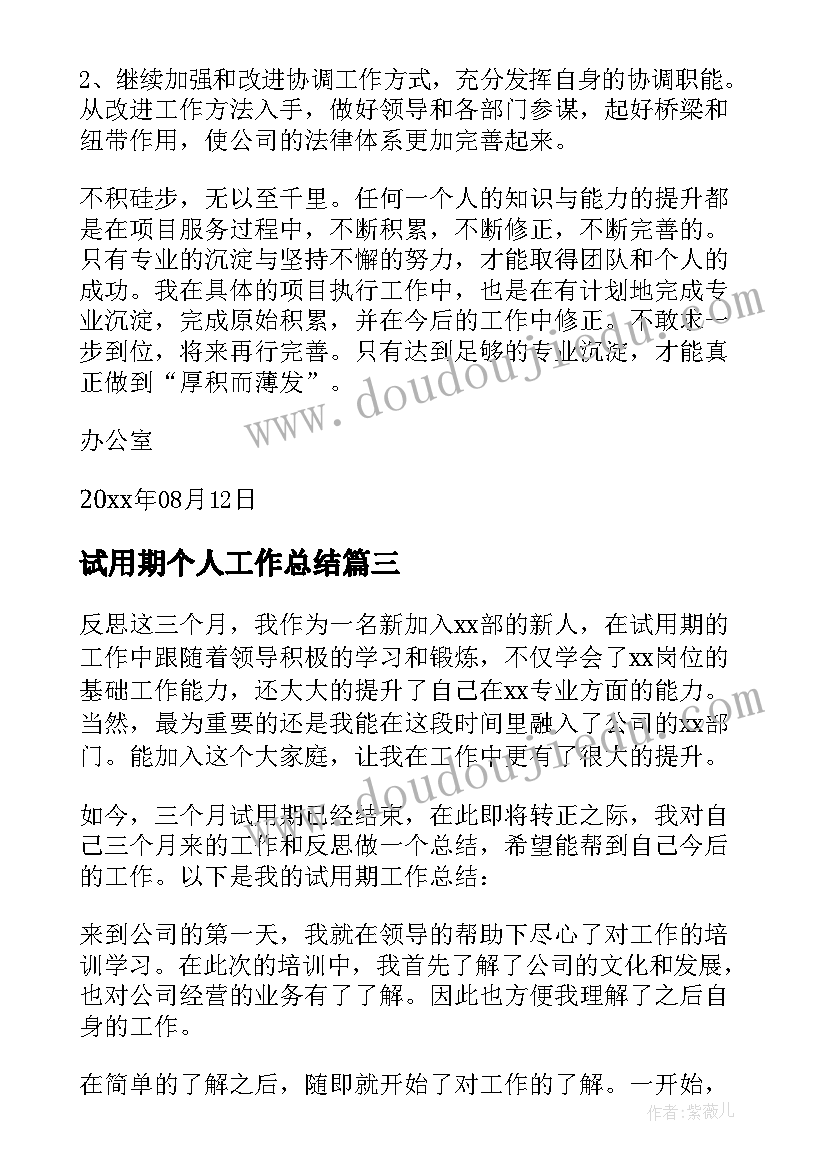 2023年试用期个人工作总结(通用6篇)