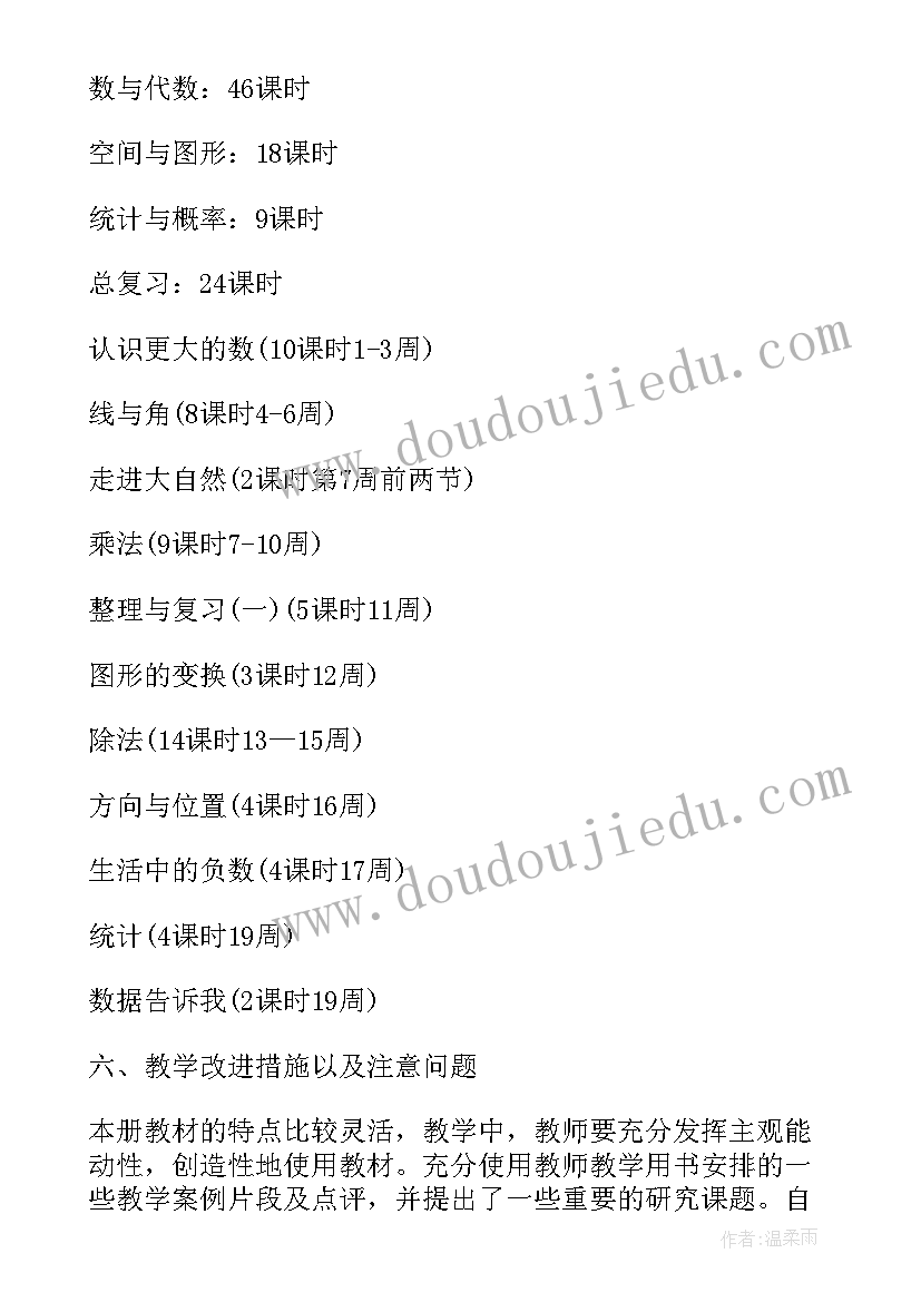 最新冀教版四年级数学教学计划(模板6篇)