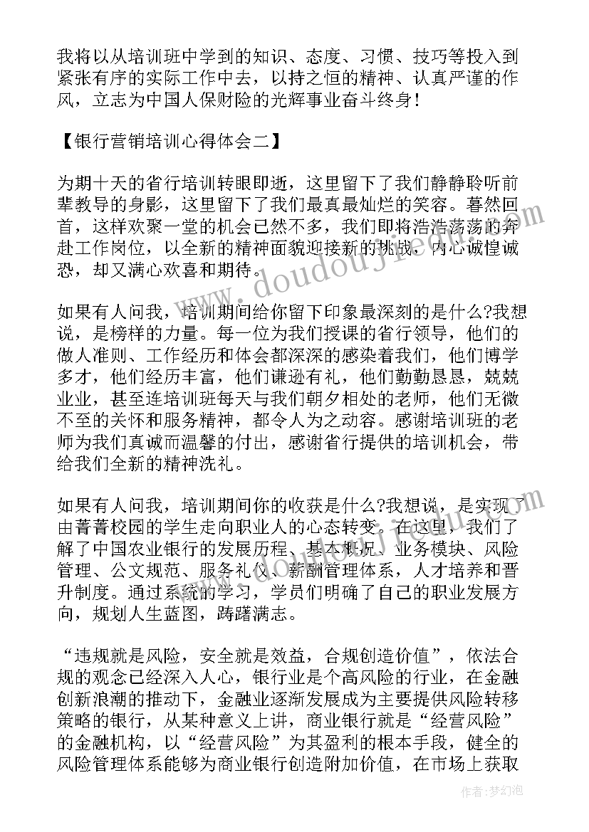 2023年银行营销培训心得(大全6篇)