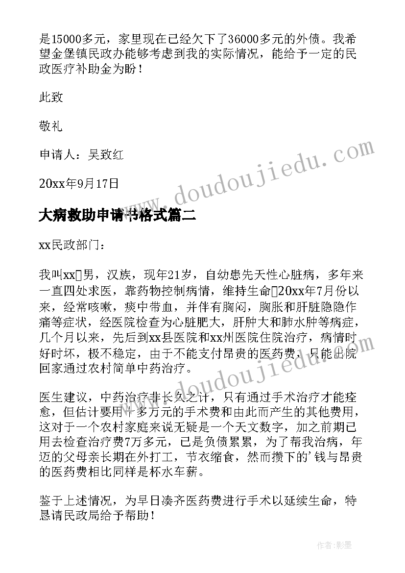 2023年大病救助申请书格式(模板6篇)