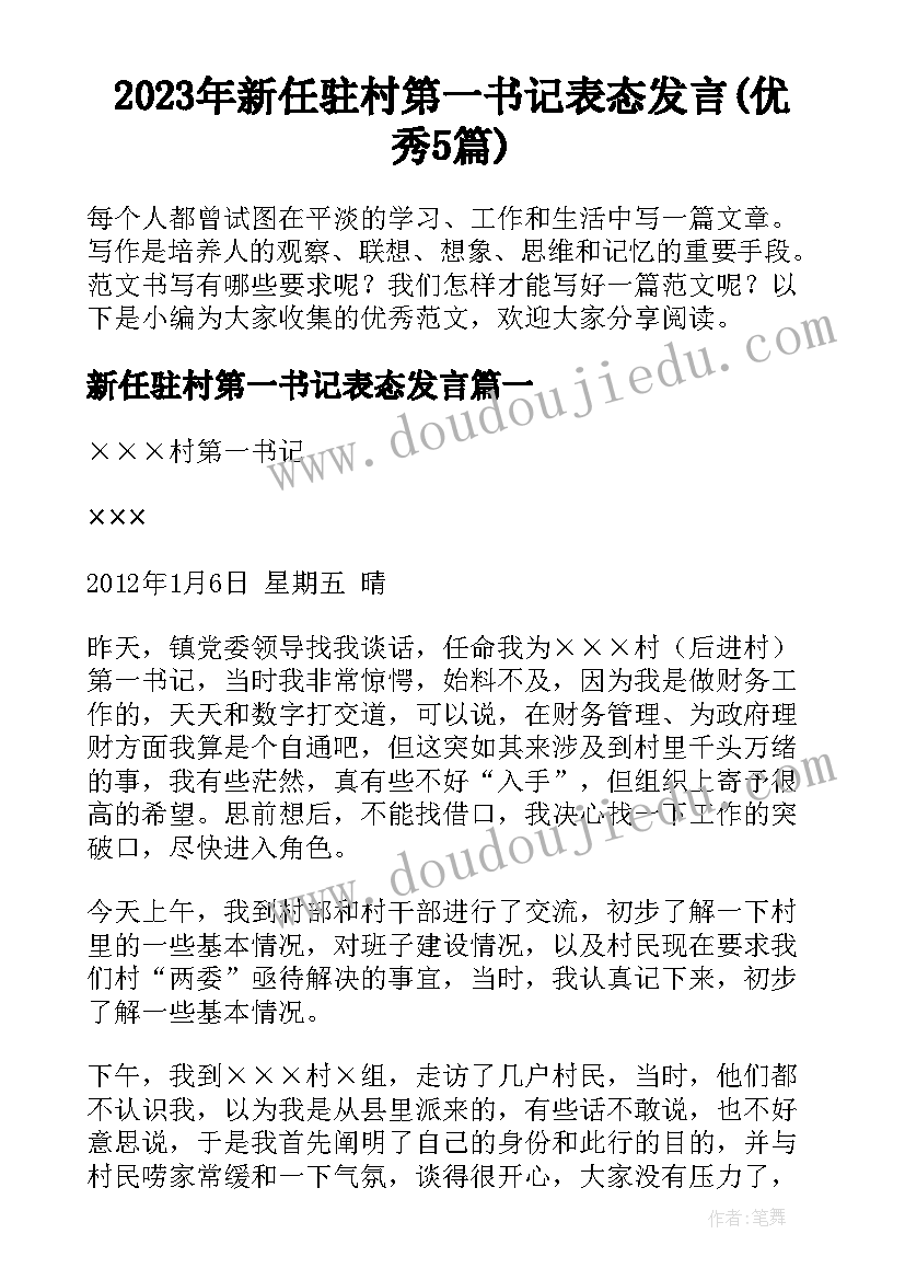 2023年新任驻村第一书记表态发言(优秀5篇)