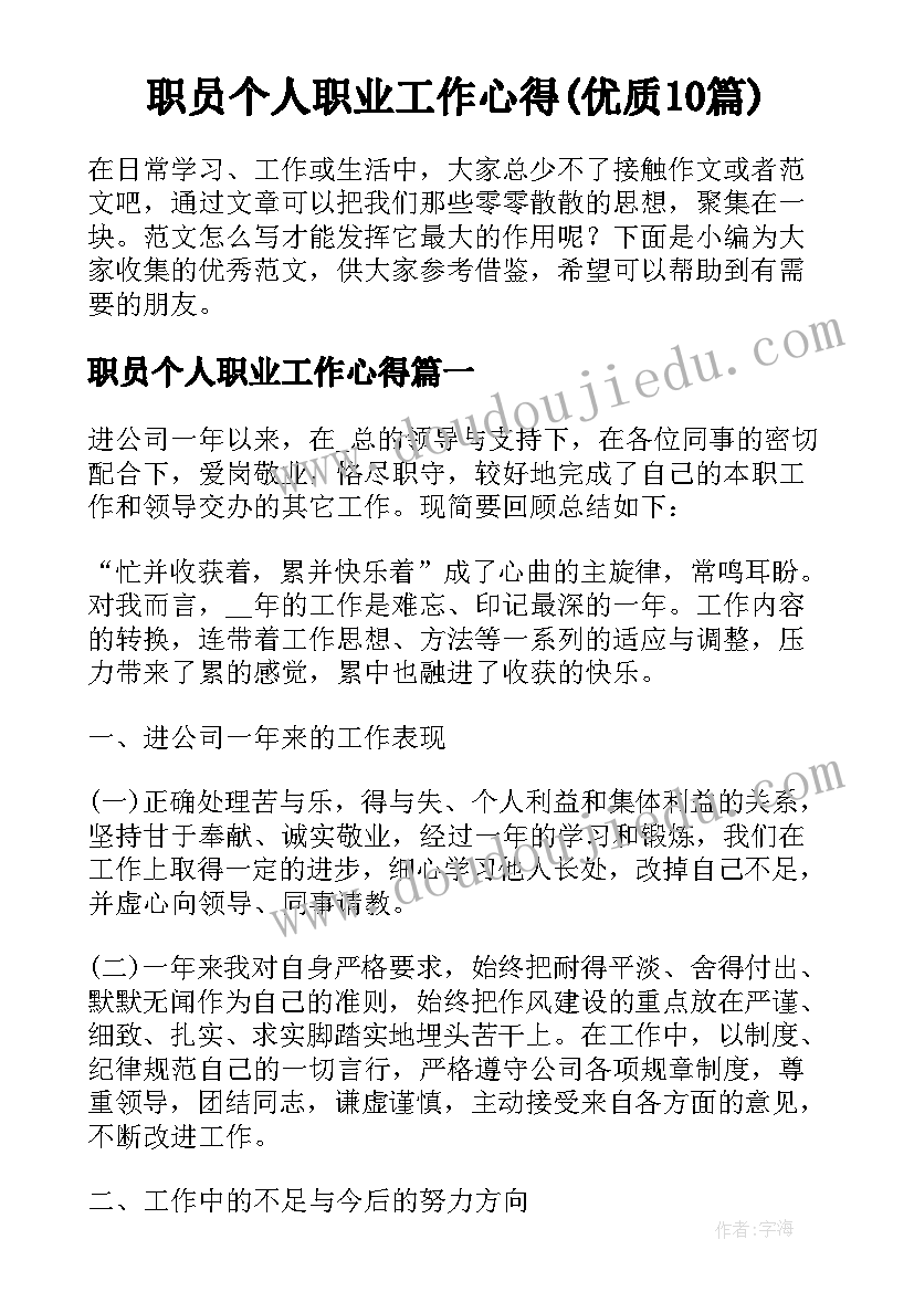 职员个人职业工作心得(优质10篇)