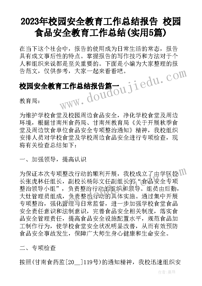 2023年校园安全教育工作总结报告 校园食品安全教育工作总结(实用5篇)