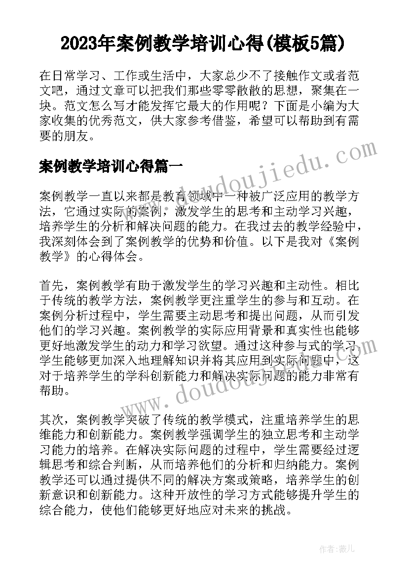 2023年案例教学培训心得(模板5篇)