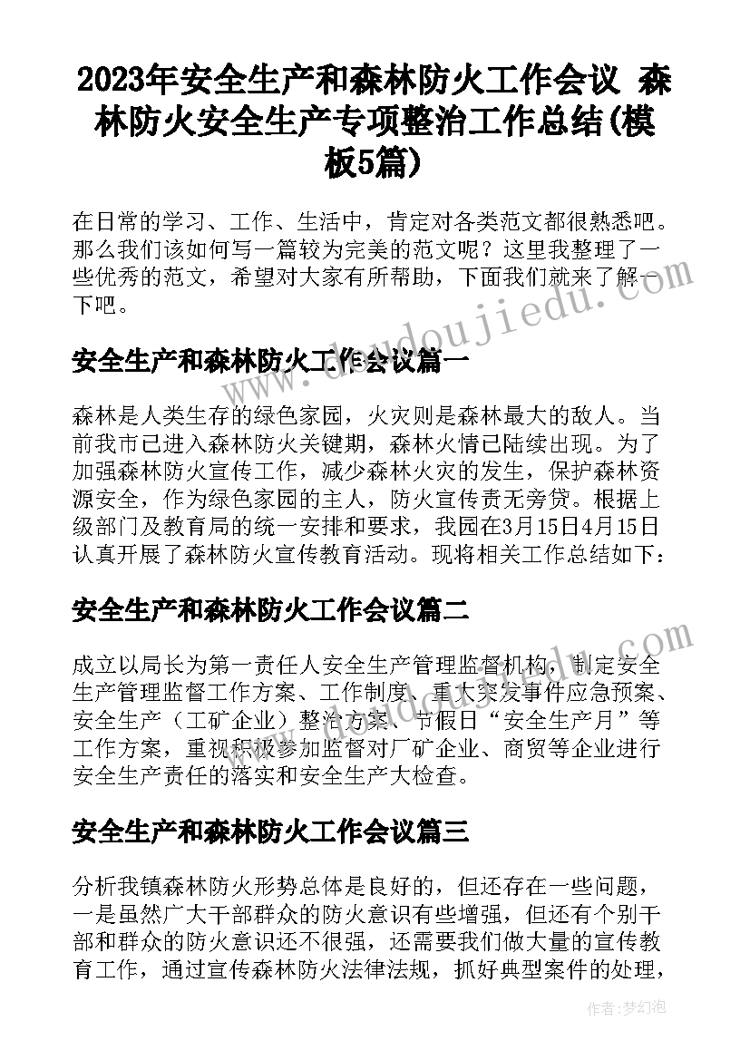 2023年安全生产和森林防火工作会议 森林防火安全生产专项整治工作总结(模板5篇)