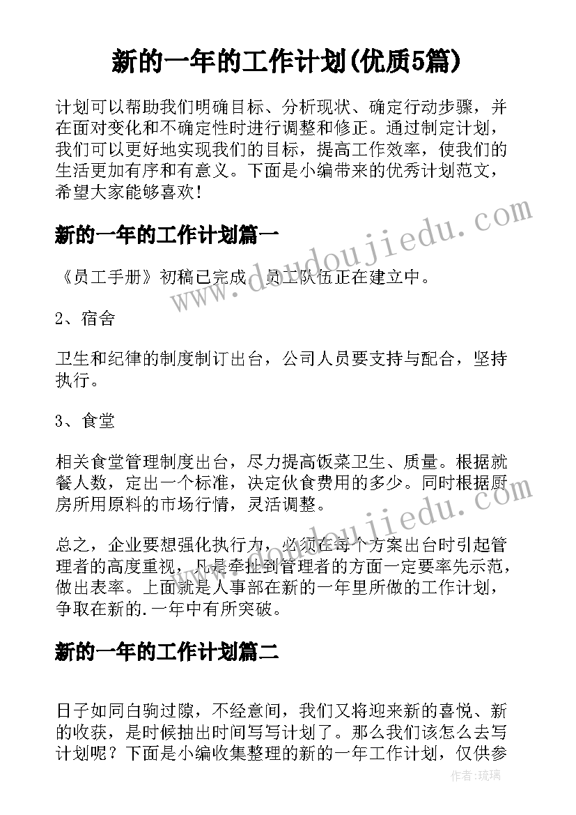 新的一年的工作计划(优质5篇)