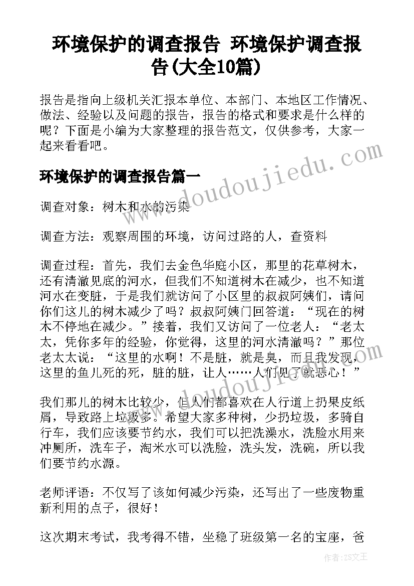 环境保护的调查报告 环境保护调查报告(大全10篇)