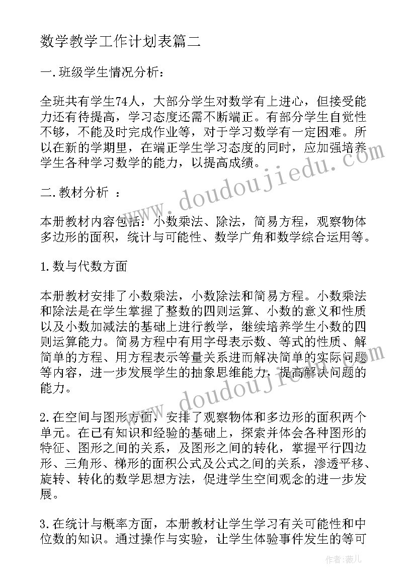 数学教学工作计划表(模板6篇)